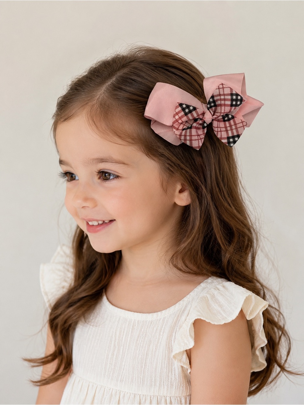 Pink Plaid Bow Hair Clip